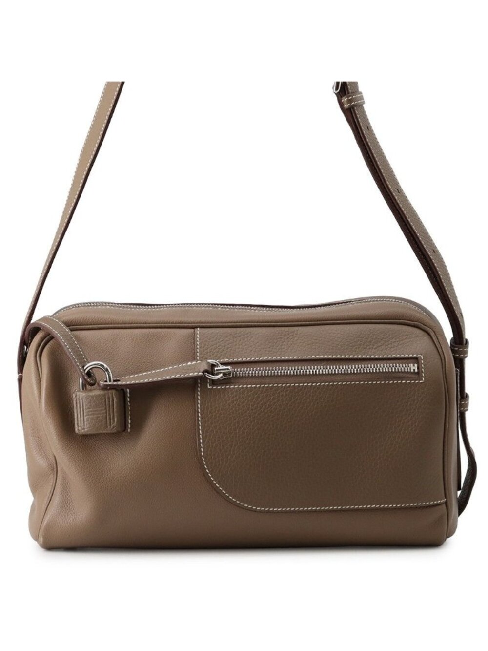 Hermes Shoulder Bag Petit Courier Etoupe Silver Eba Color Taurillon Clemence